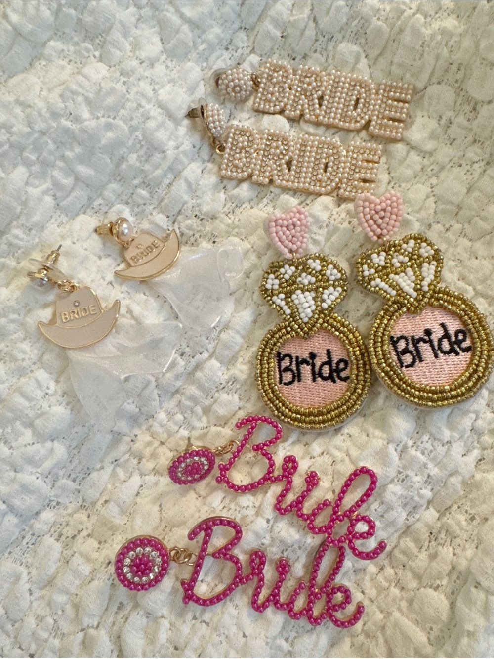 Bride Beaded Statement Earrings - Pink, Gold, Embellished
